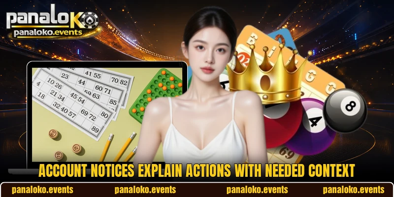 Account notices explain actions with needed context