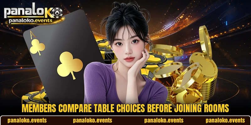 Members compare table choices before joining rooms