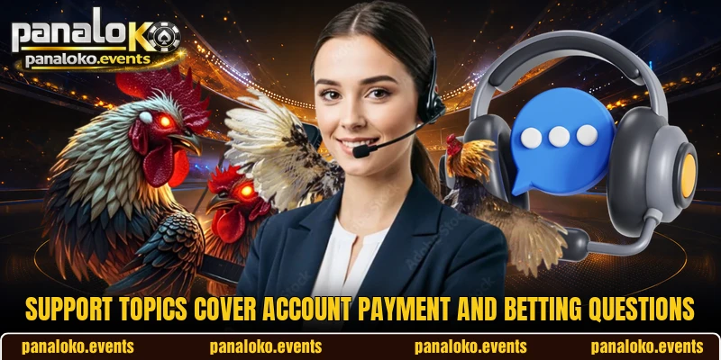 Support topics cover account payment and betting questions